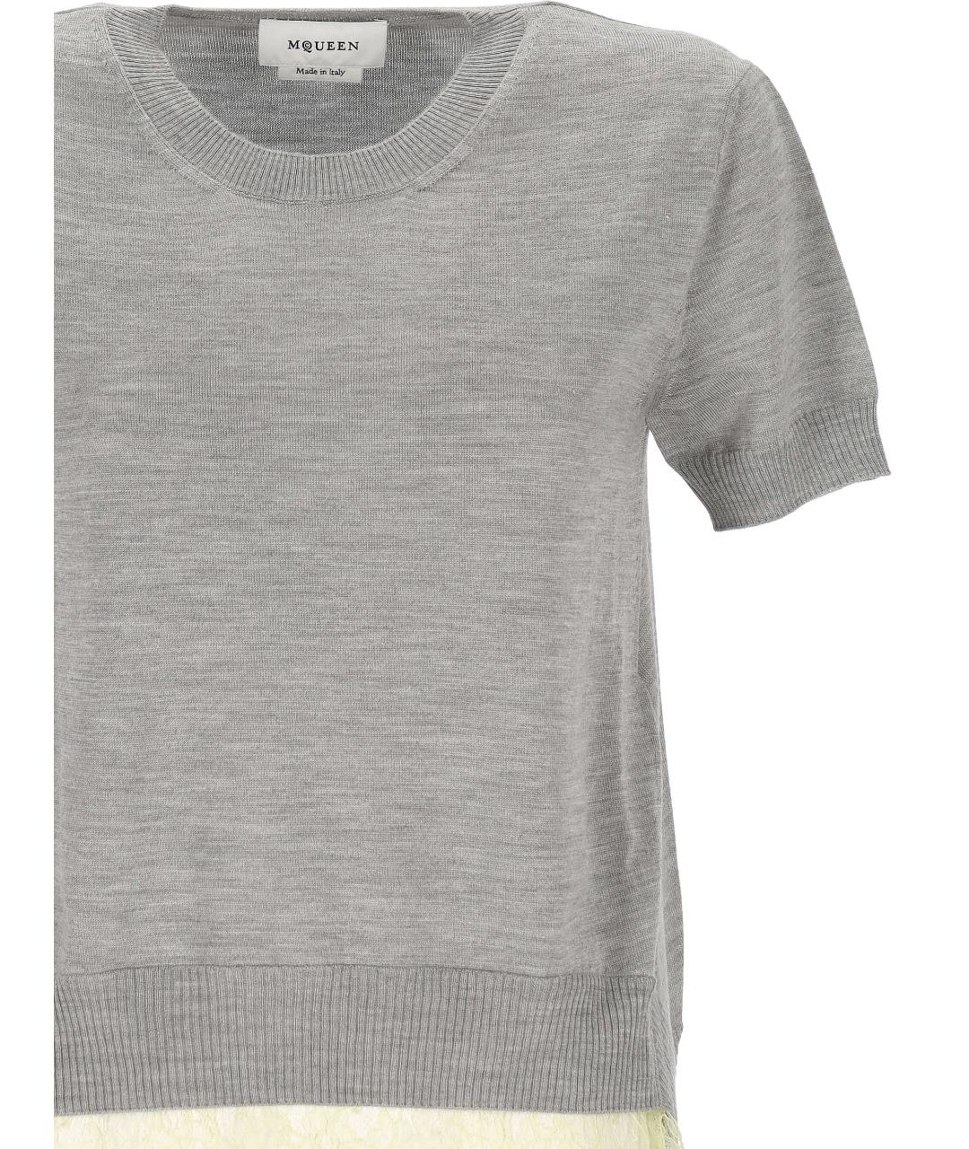 ALEXANDER MCQUEEN Серая шерстяная футболка, фото 2