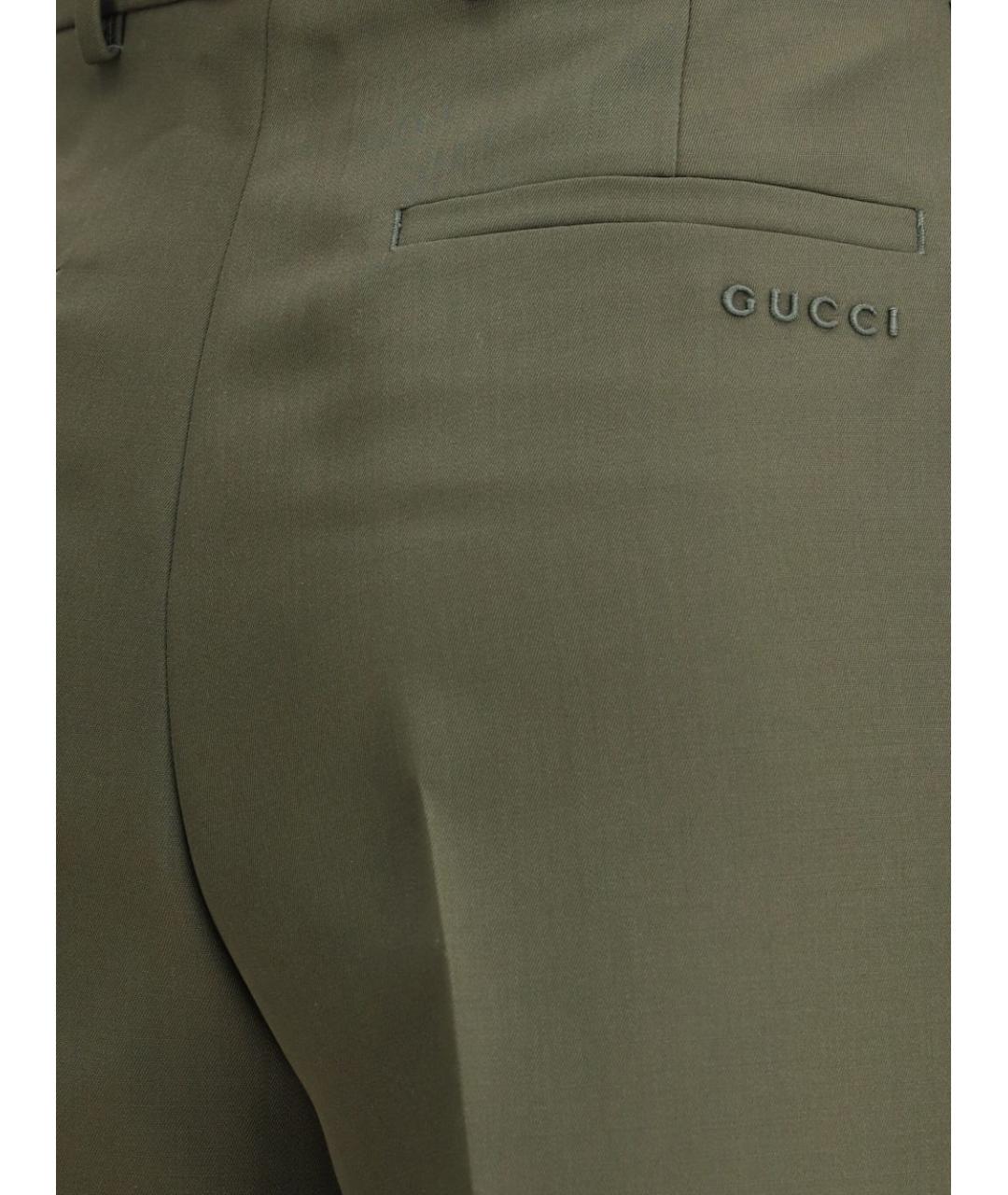 GUCCI Зеленые шерстяные прямые брюки, фото 3