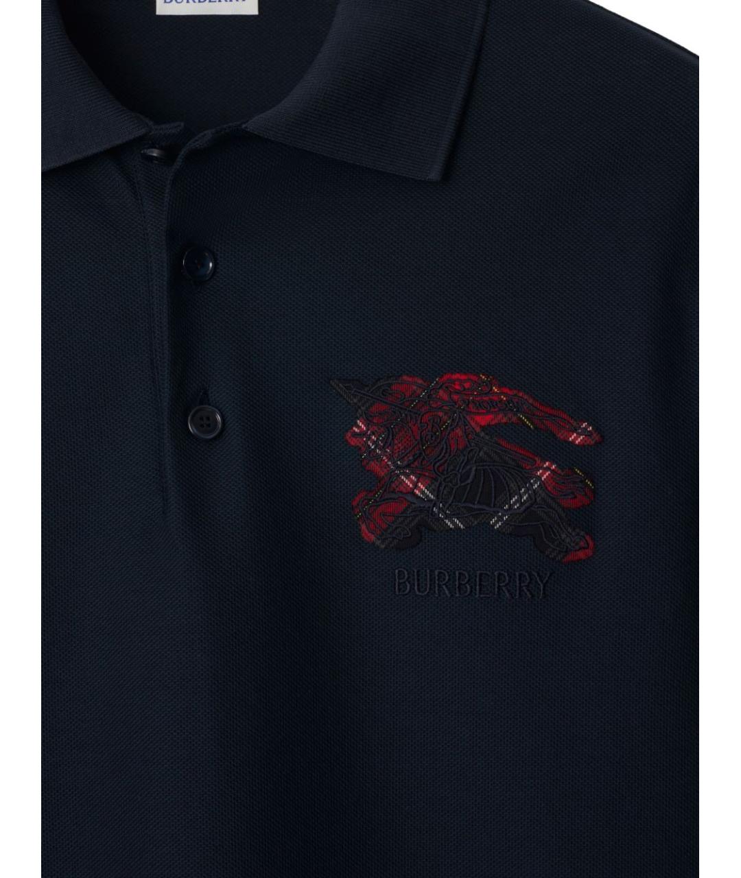 BURBERRY Темно-синее хлопковое поло с коротким рукавом, фото 2