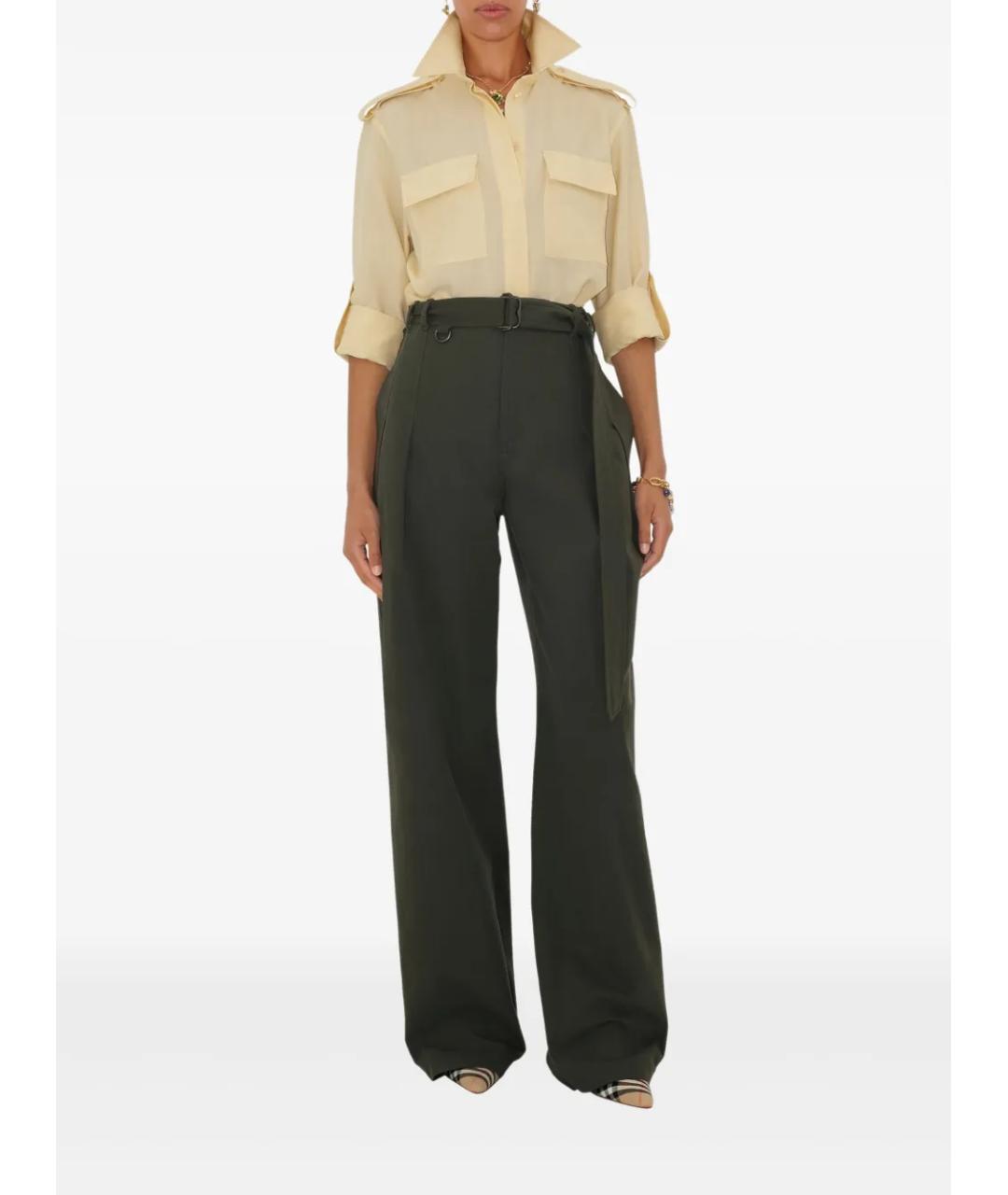 BURBERRY Зеленые хлопковые прямые брюки, фото 3