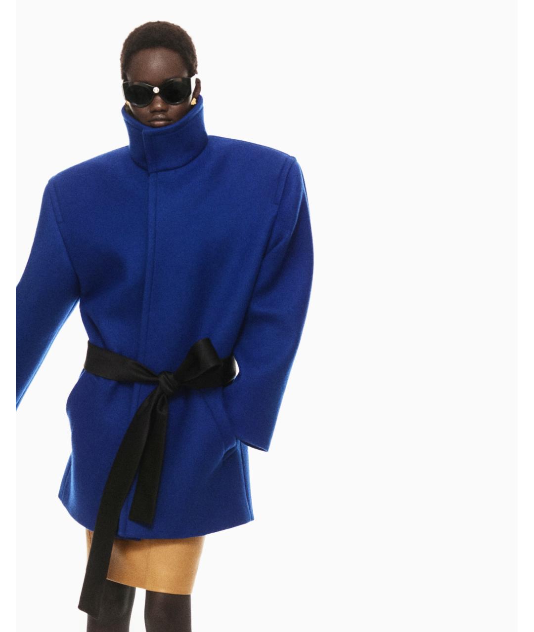 SAINT LAURENT Синее шерстяное пальто, фото 2