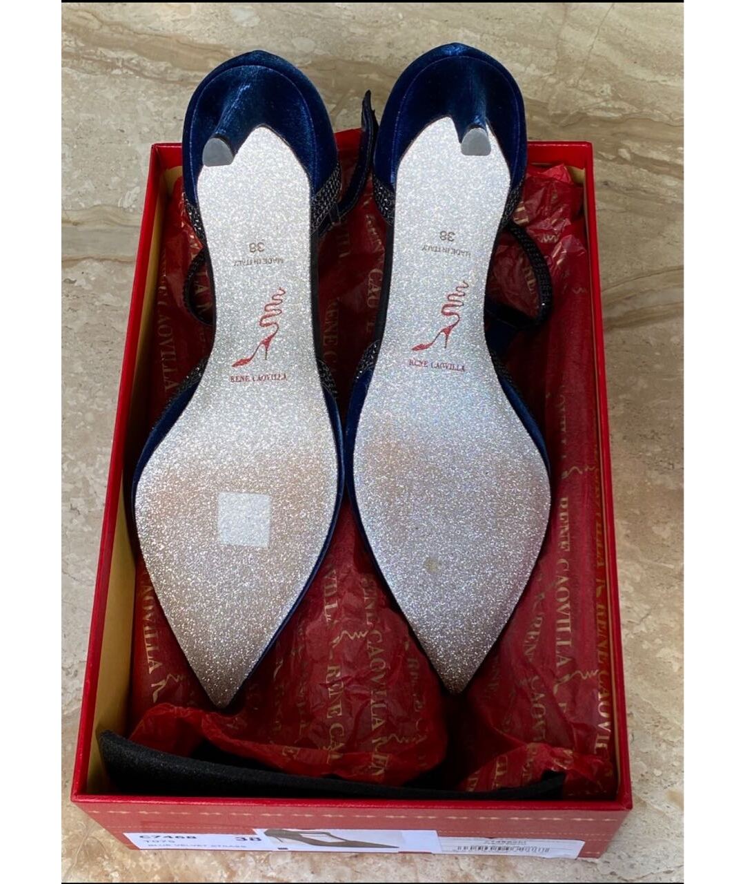 RENE CAOVILLA Синие бархатные туфли, фото 4