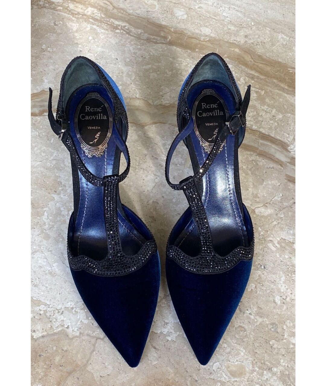 RENE CAOVILLA Синие бархатные туфли, фото 2