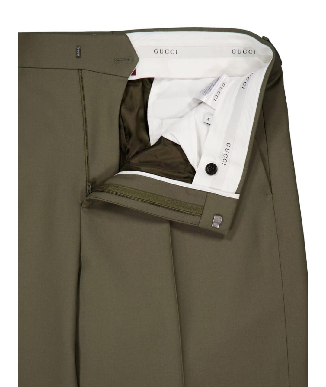 GUCCI Зеленые шерстяные повседневные брюки, фото 3