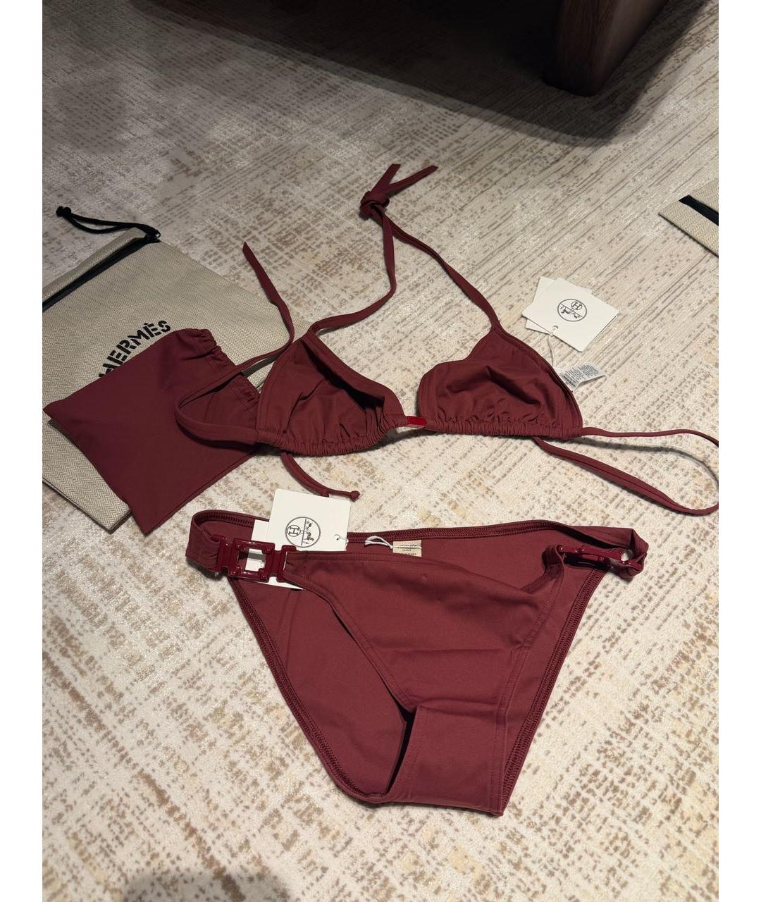 HERMES Бордовый полиэстеровый купальник, фото 4