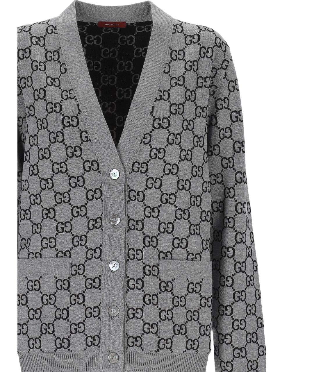 GUCCI Серый шерстяной кардиган, фото 2
