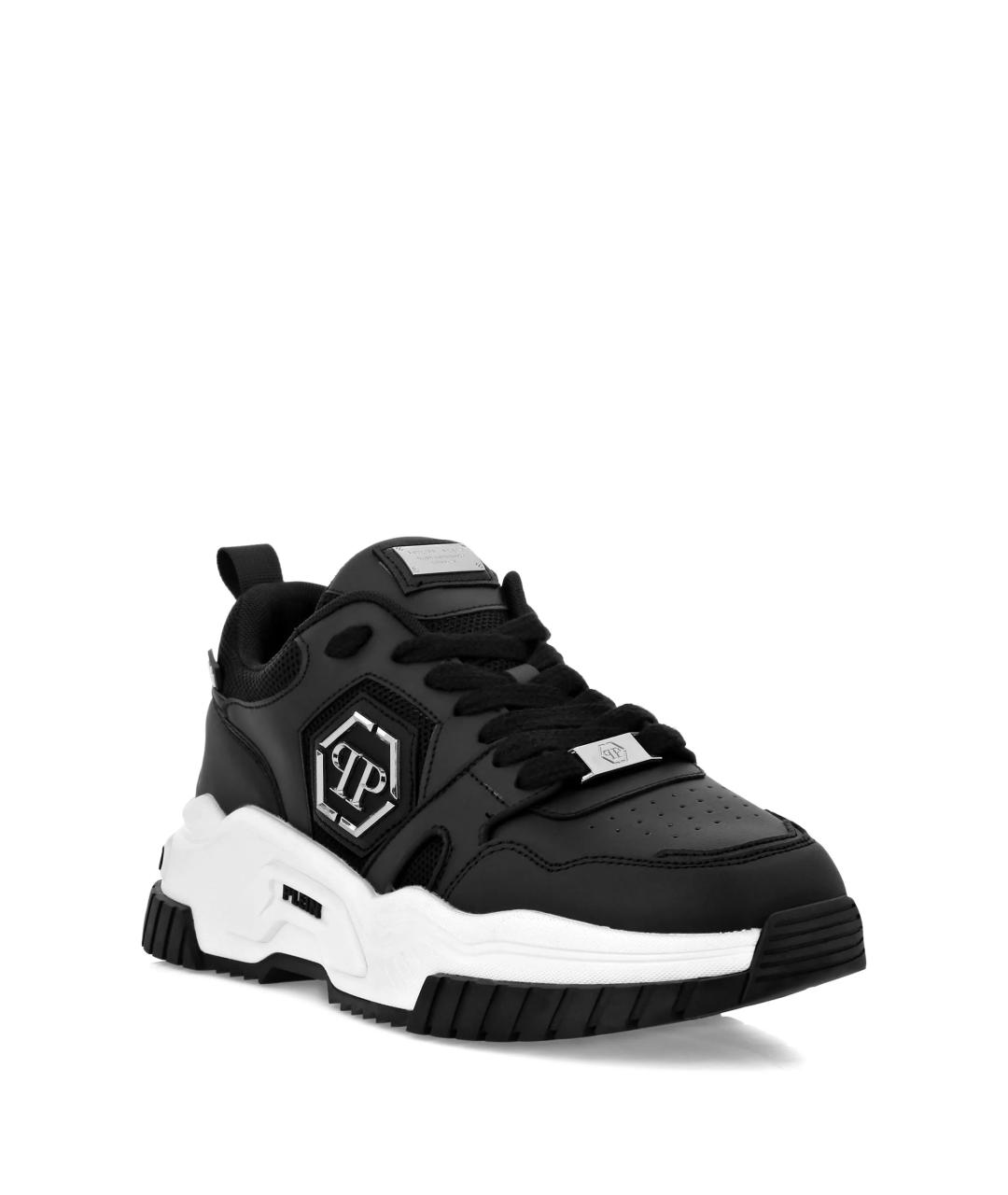 PHILIPP PLEIN Черные низкие кроссовки / кеды из искусственной кожи, фото 2