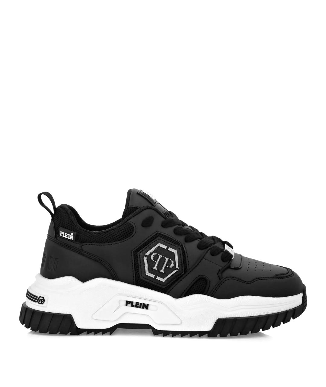 PHILIPP PLEIN Черные низкие кроссовки / кеды из искусственной кожи, фото 1