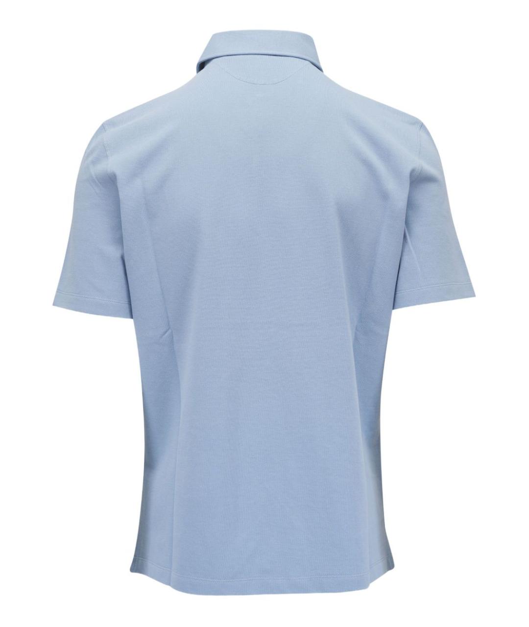 BRUNELLO CUCINELLI Голубое хлопковое поло с коротким рукавом, фото 3