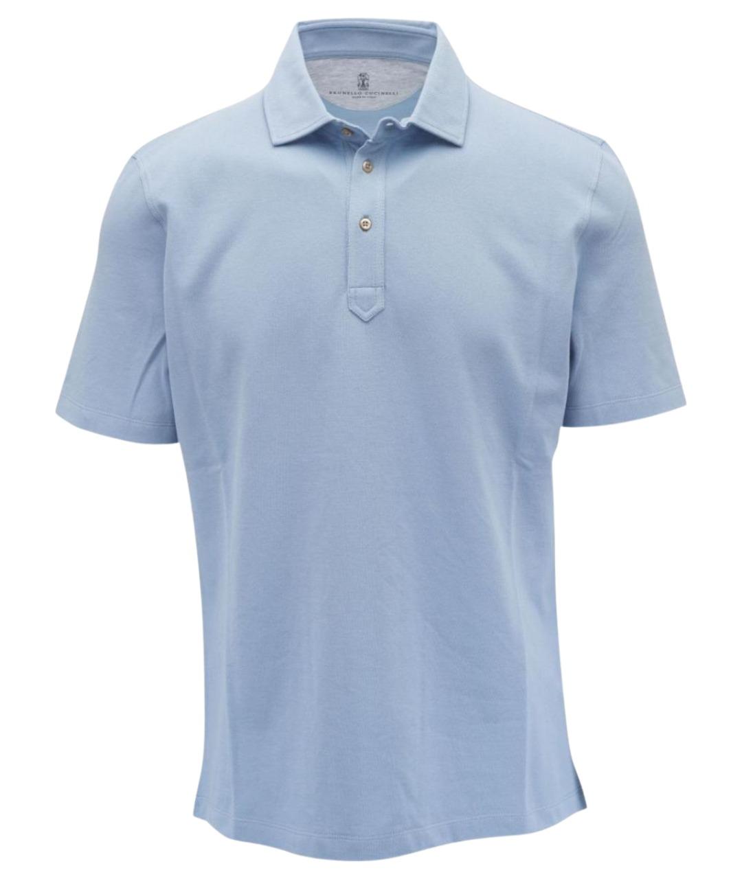 BRUNELLO CUCINELLI Голубое хлопковое поло с коротким рукавом, фото 1