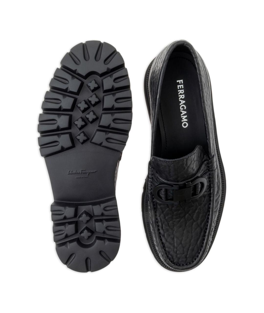 FERRAGAMO Черные кожаные лоферы, фото 5