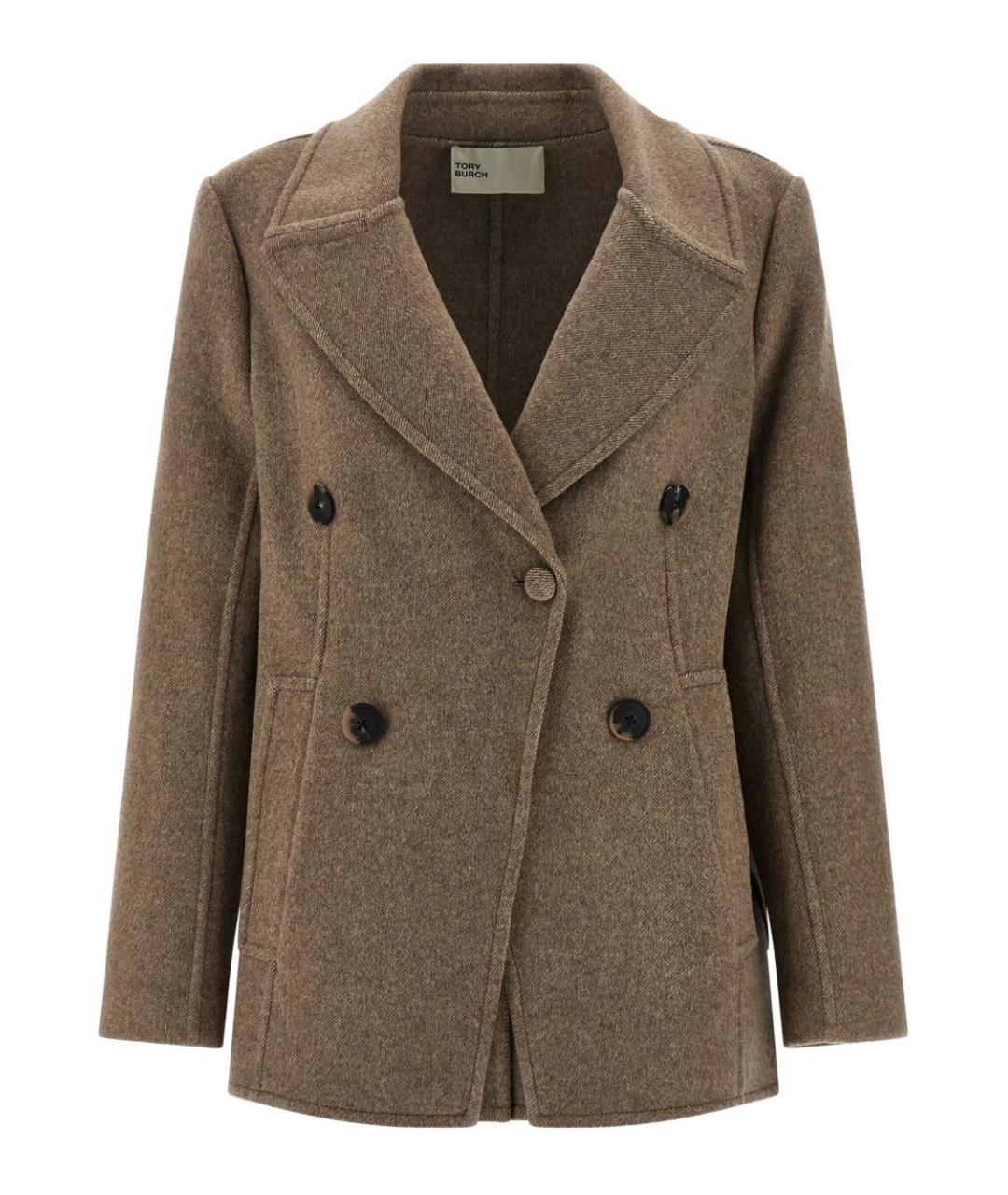 TORY BURCH Коричневое шерстяное пальто, фото 1