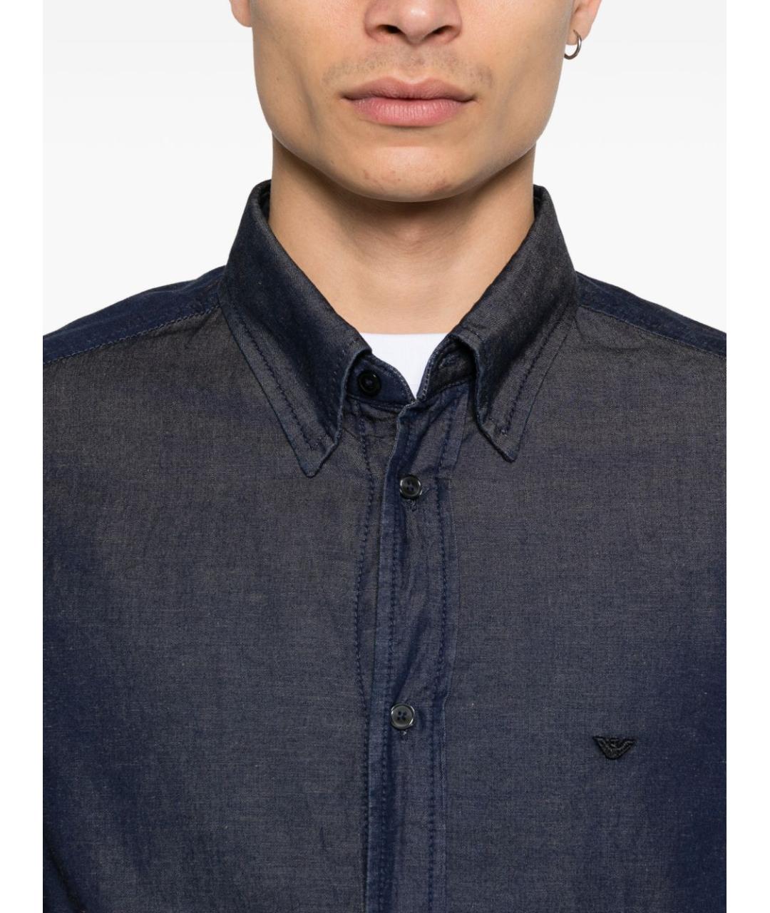 EMPORIO ARMANI Синяя хлопковая кэжуал рубашка, фото 3
