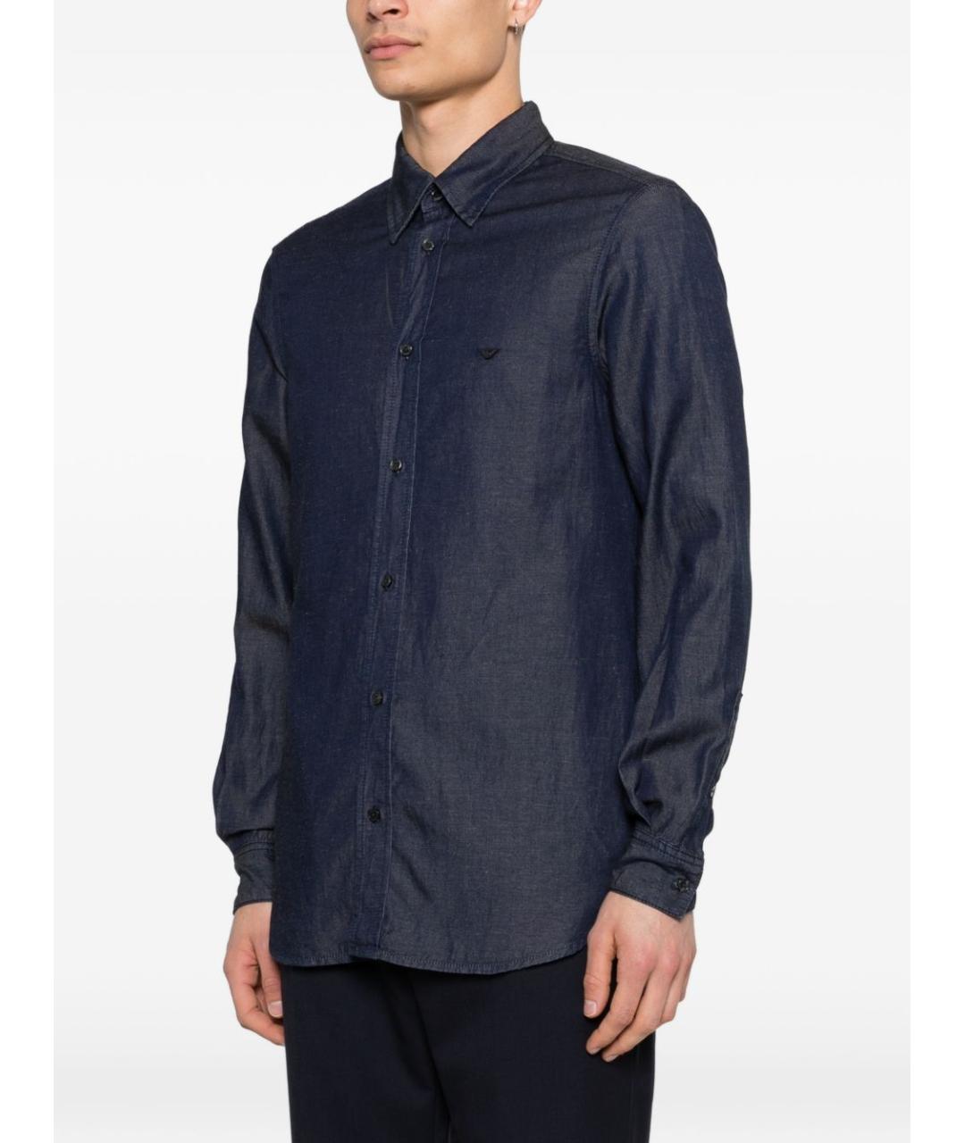 EMPORIO ARMANI Синяя хлопковая кэжуал рубашка, фото 4