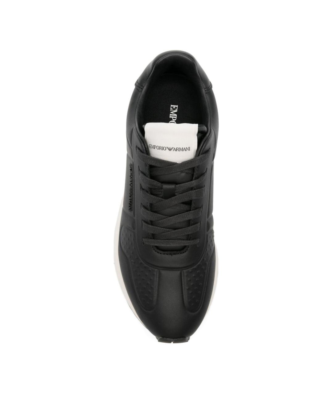 EMPORIO ARMANI Черные кожаные низкие кроссовки / кеды, фото 3