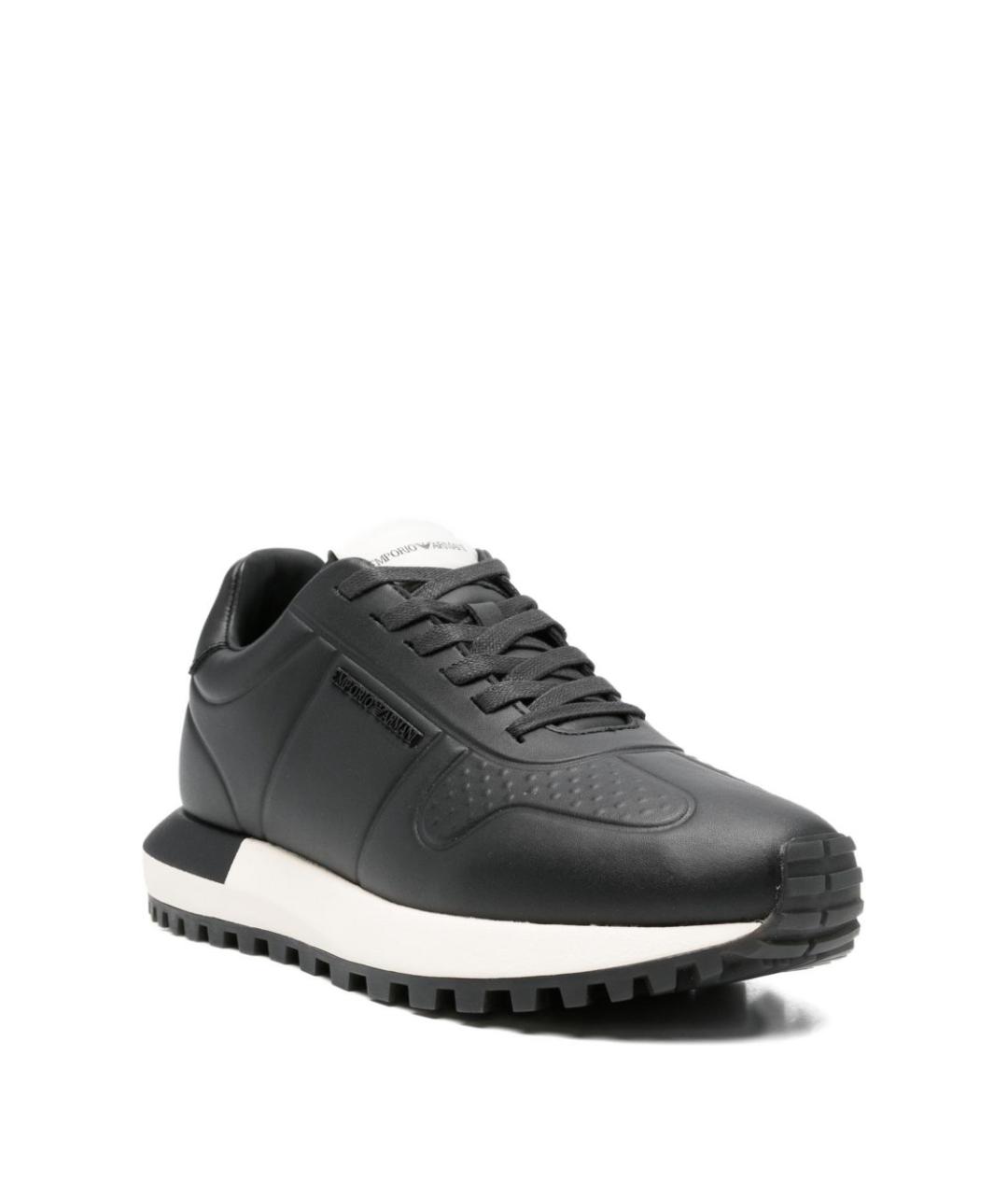 EMPORIO ARMANI Черные кожаные низкие кроссовки / кеды, фото 4