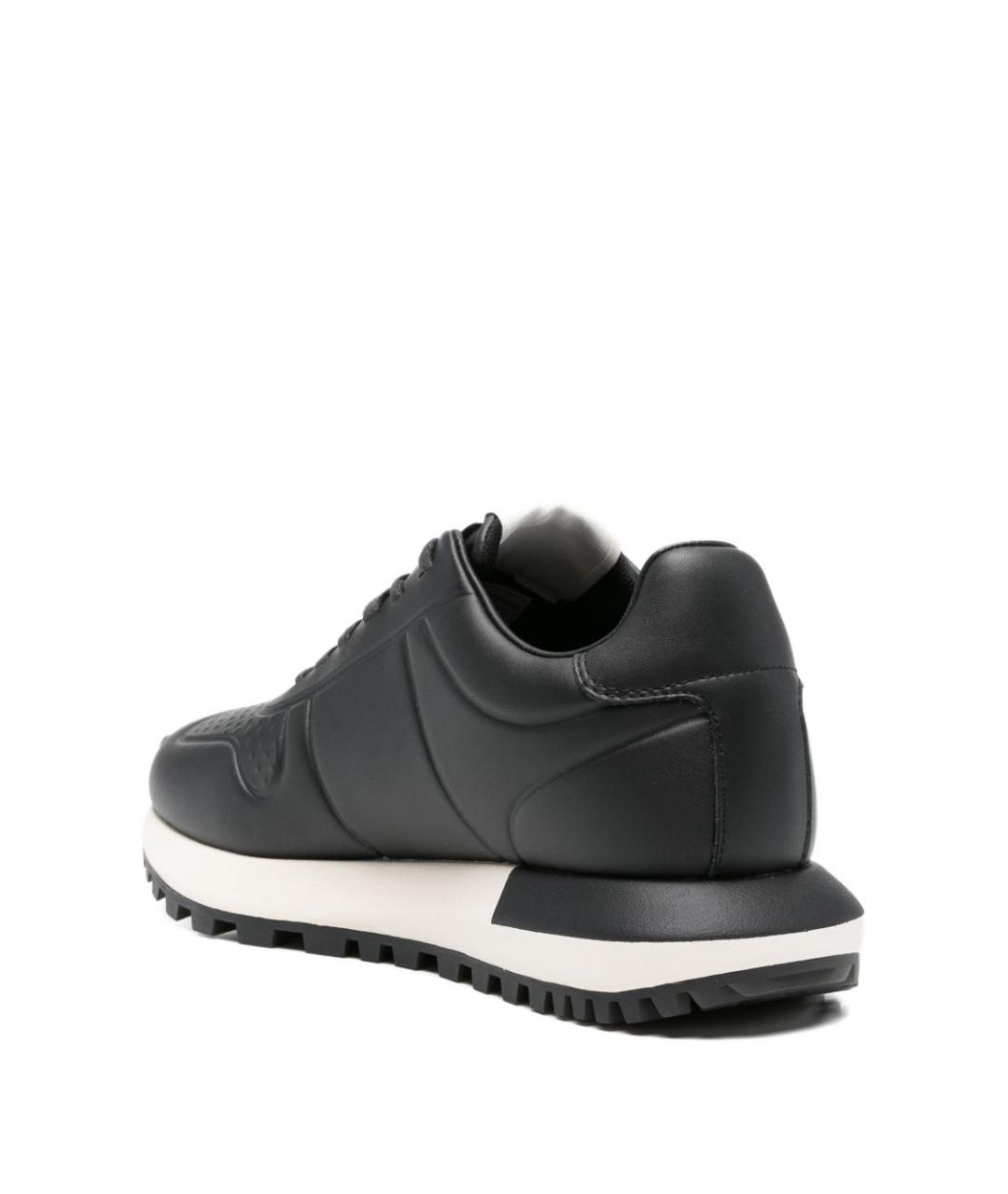 EMPORIO ARMANI Черные кожаные низкие кроссовки / кеды, фото 2