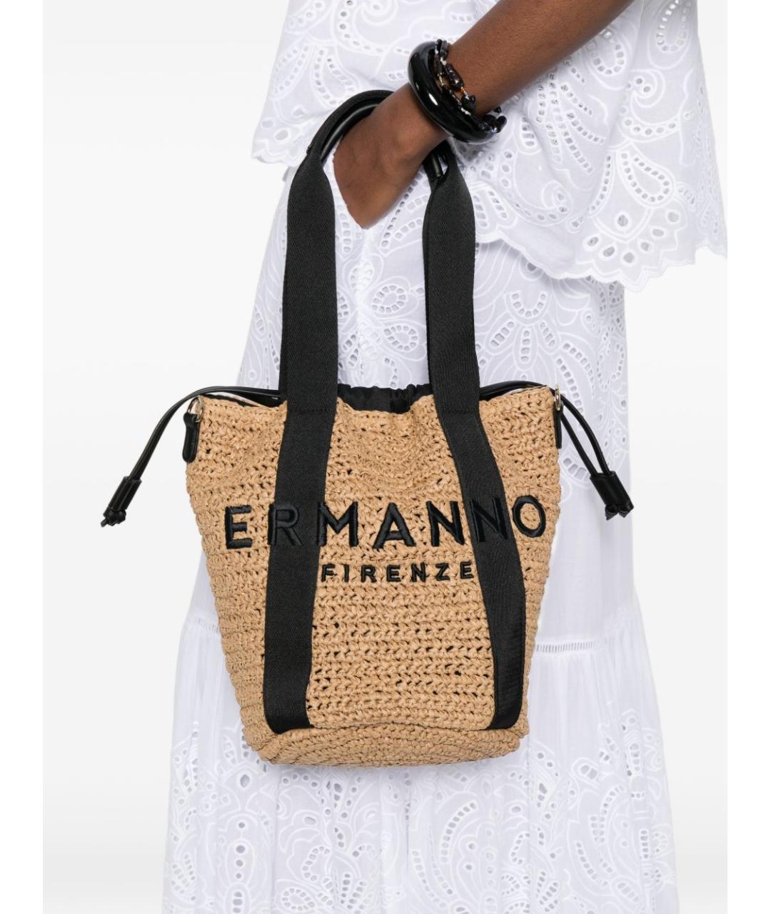 ERMANNO FIRENZE Бежевая пелетеная сумка тоут, фото 2