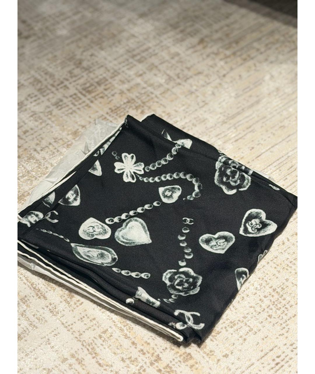 CHANEL Черный шелковый платок, фото 3