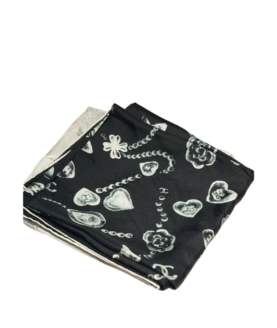 CHANEL Черный шелковый платок, фото 1