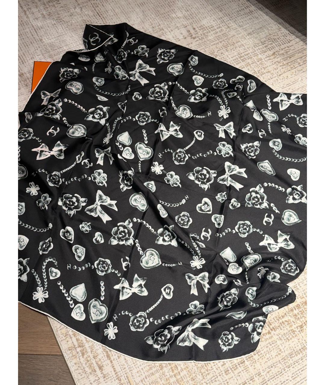 CHANEL Черный шелковый платок, фото 2