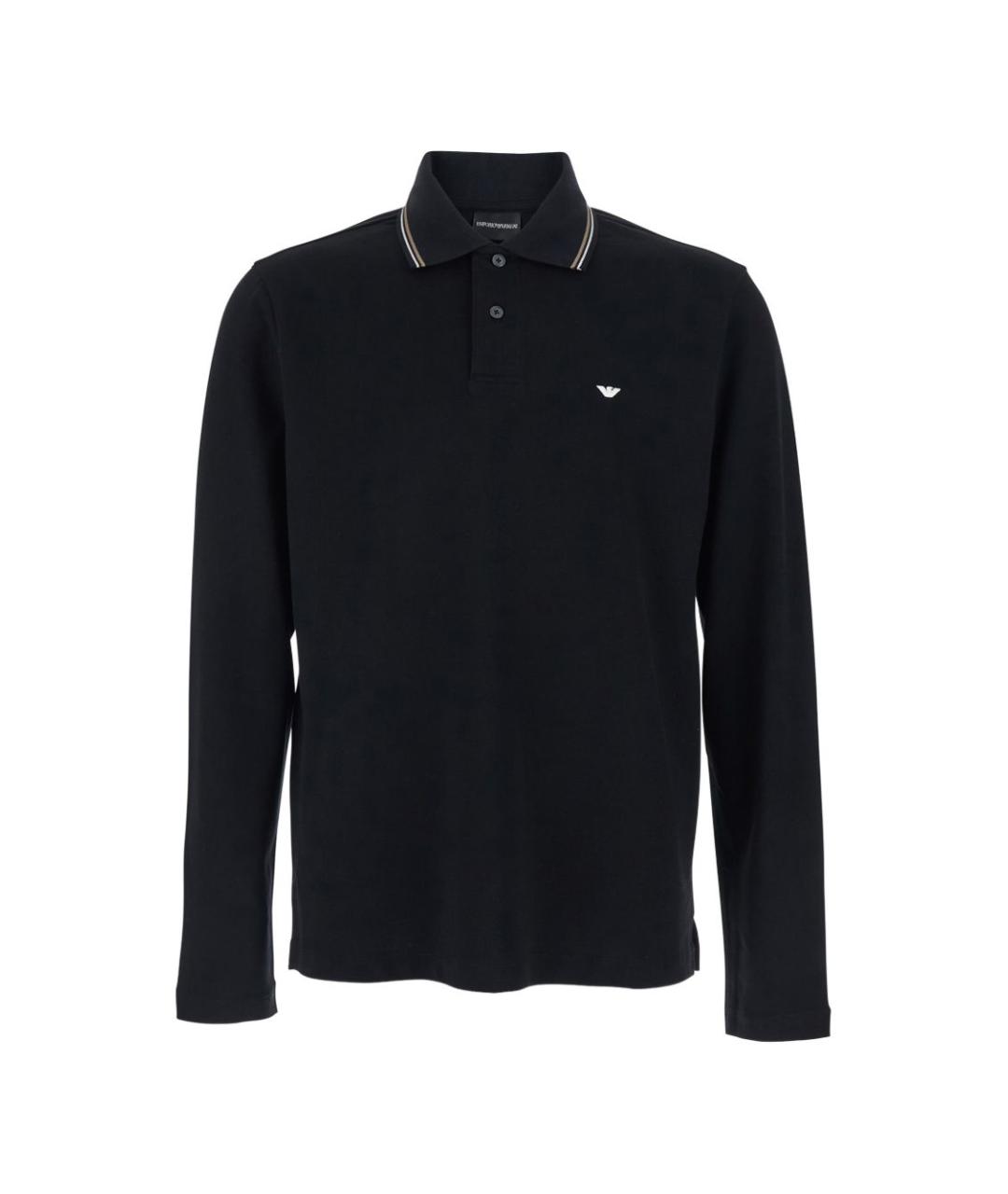 EMPORIO ARMANI Черное хлопковое поло с длинным рукавом, фото 1