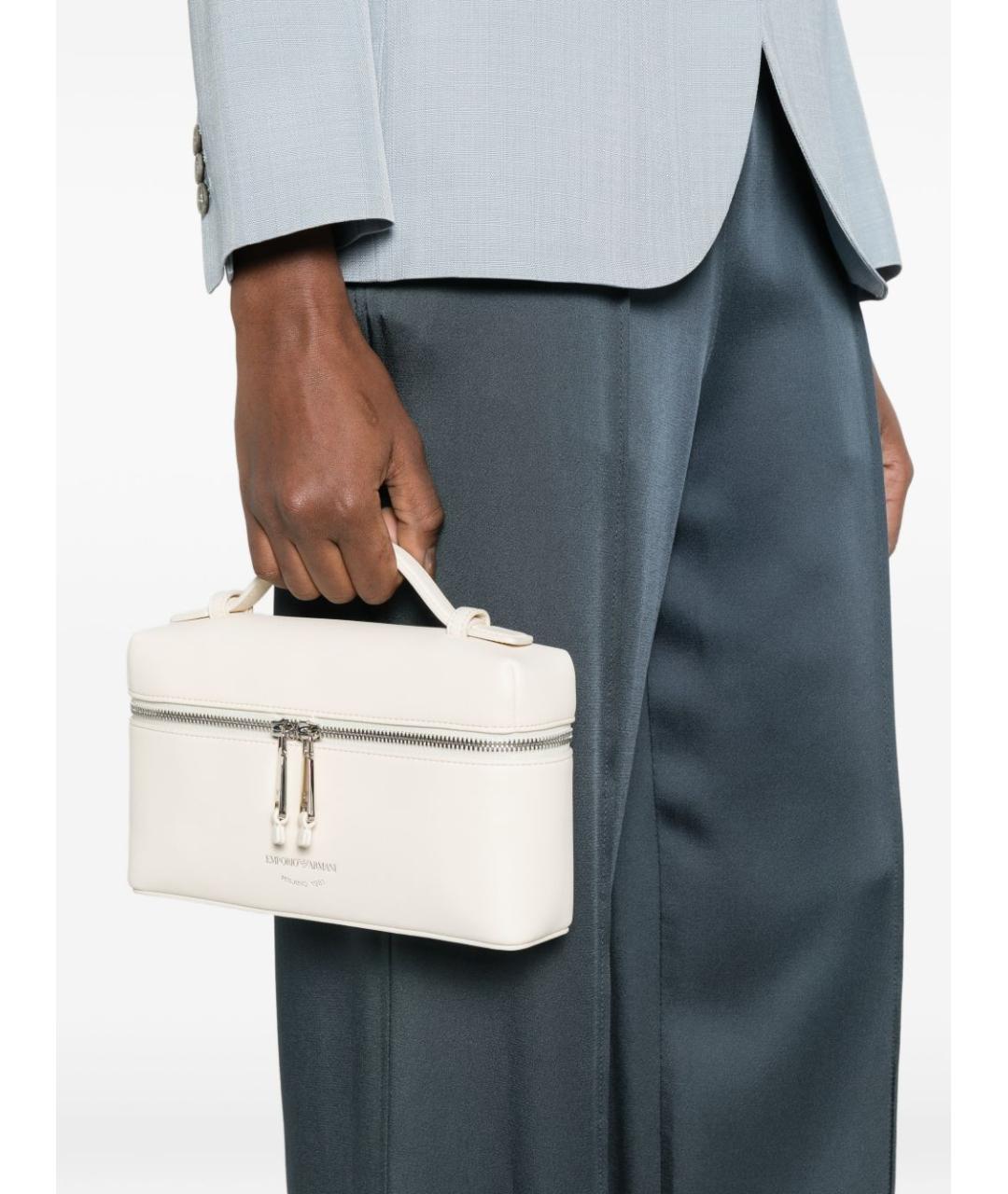 EMPORIO ARMANI Белая кожаная сумка с короткими ручками, фото 3