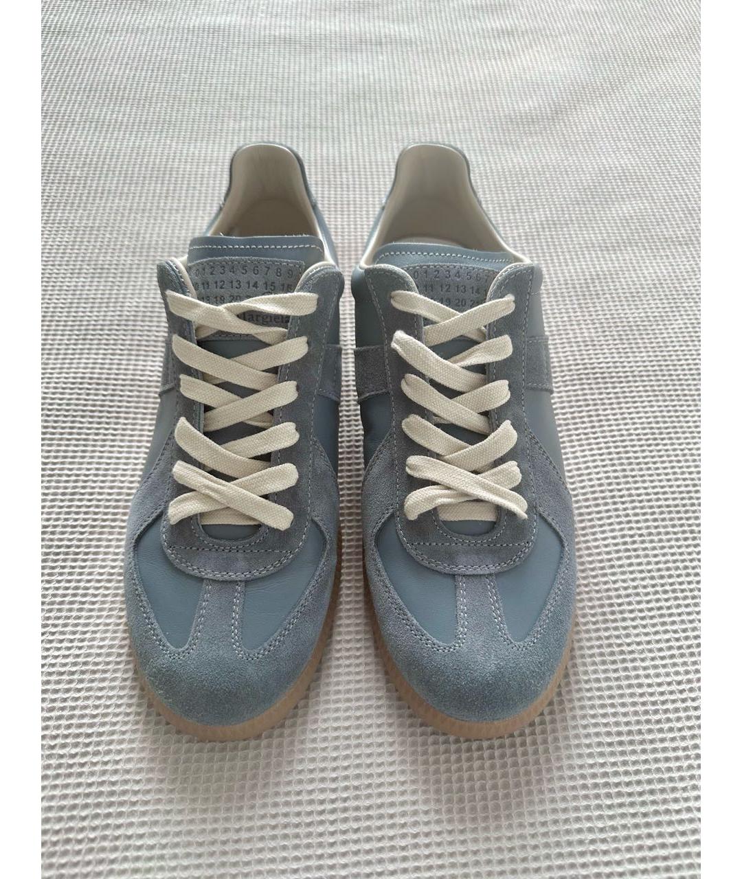 MAISON MARGIELA Голубые кожаные кеды, фото 2