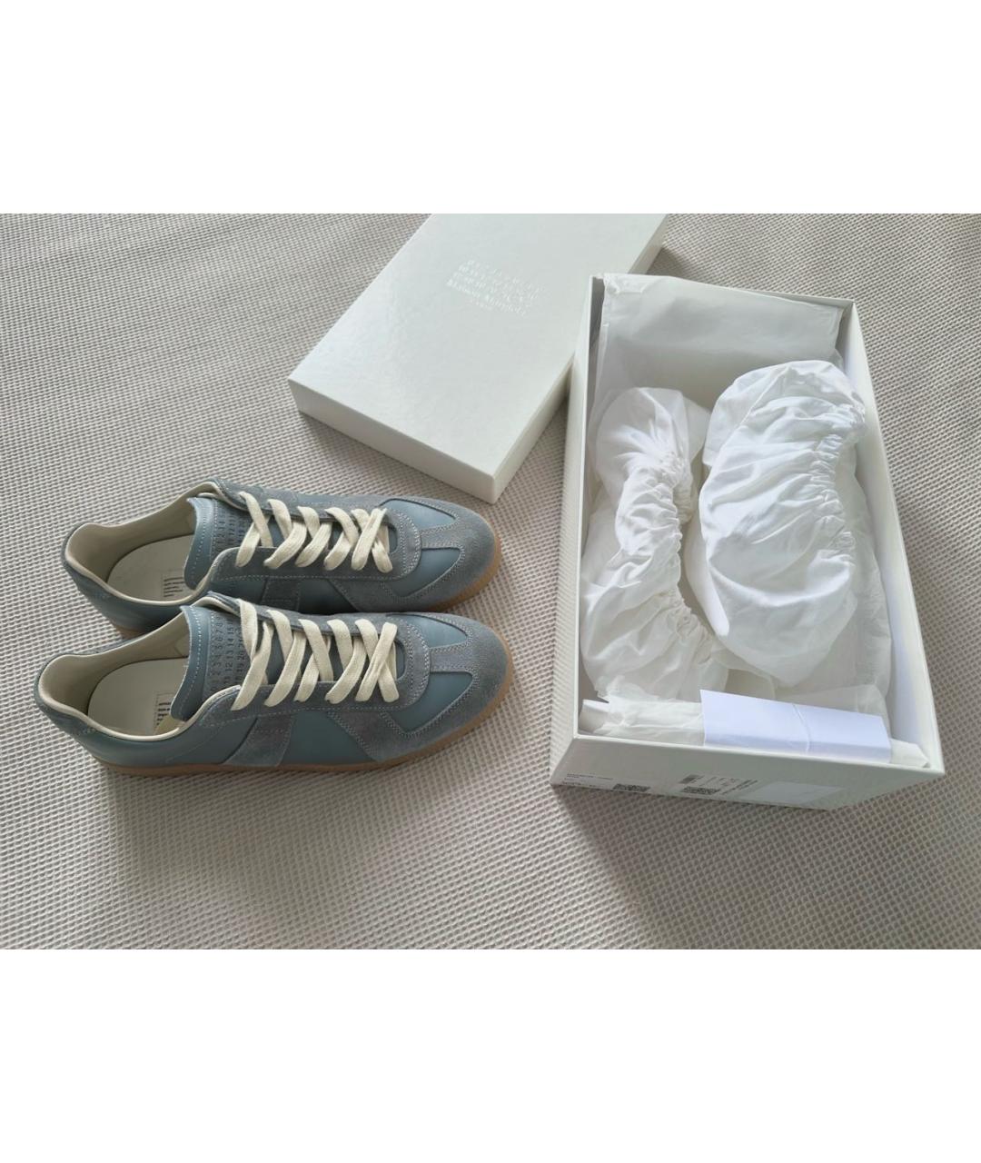 MAISON MARGIELA Голубые кожаные кеды, фото 7