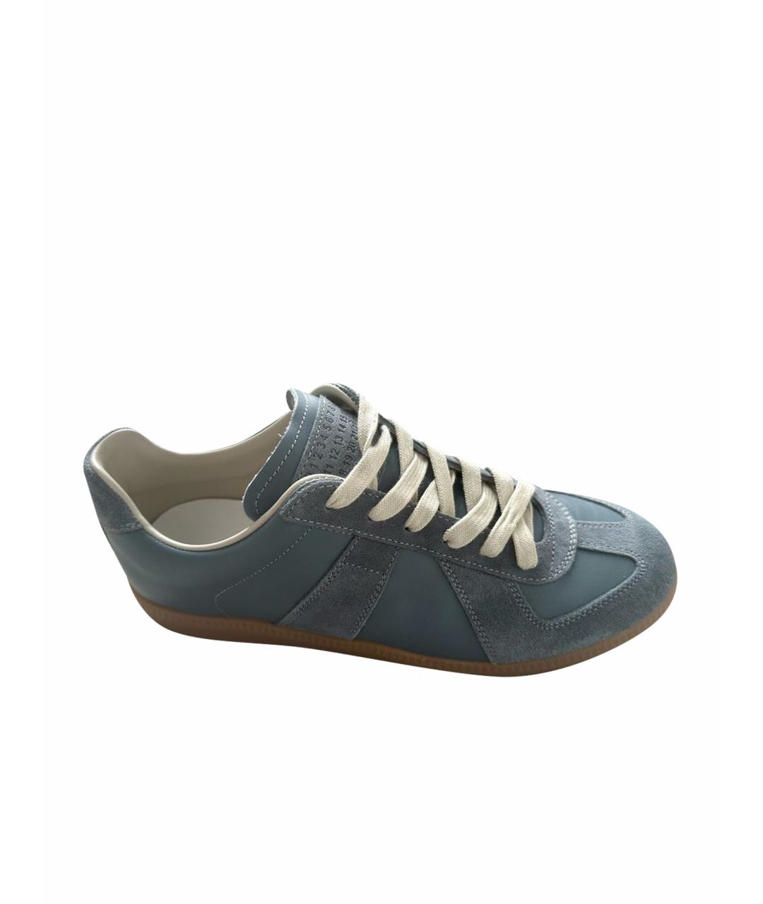 MAISON MARGIELA Голубые кожаные кеды, фото 1