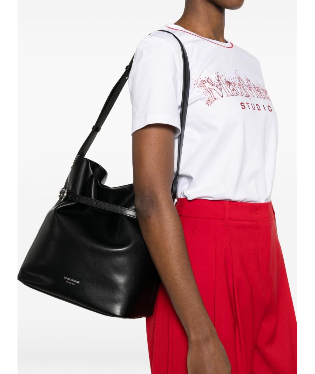 EMPORIO ARMANI Черная кожаная сумка тоут, фото 3