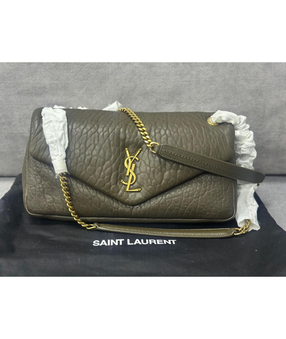 SAINT LAURENT Хаки кожаная сумка через плечо, фото 7