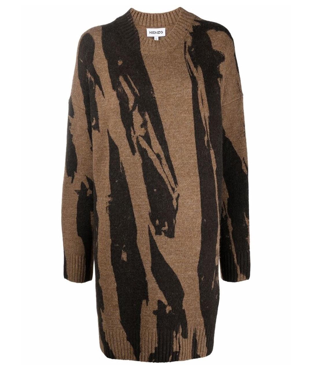 KENZO Коричневое шерстяное повседневное платье, фото 1