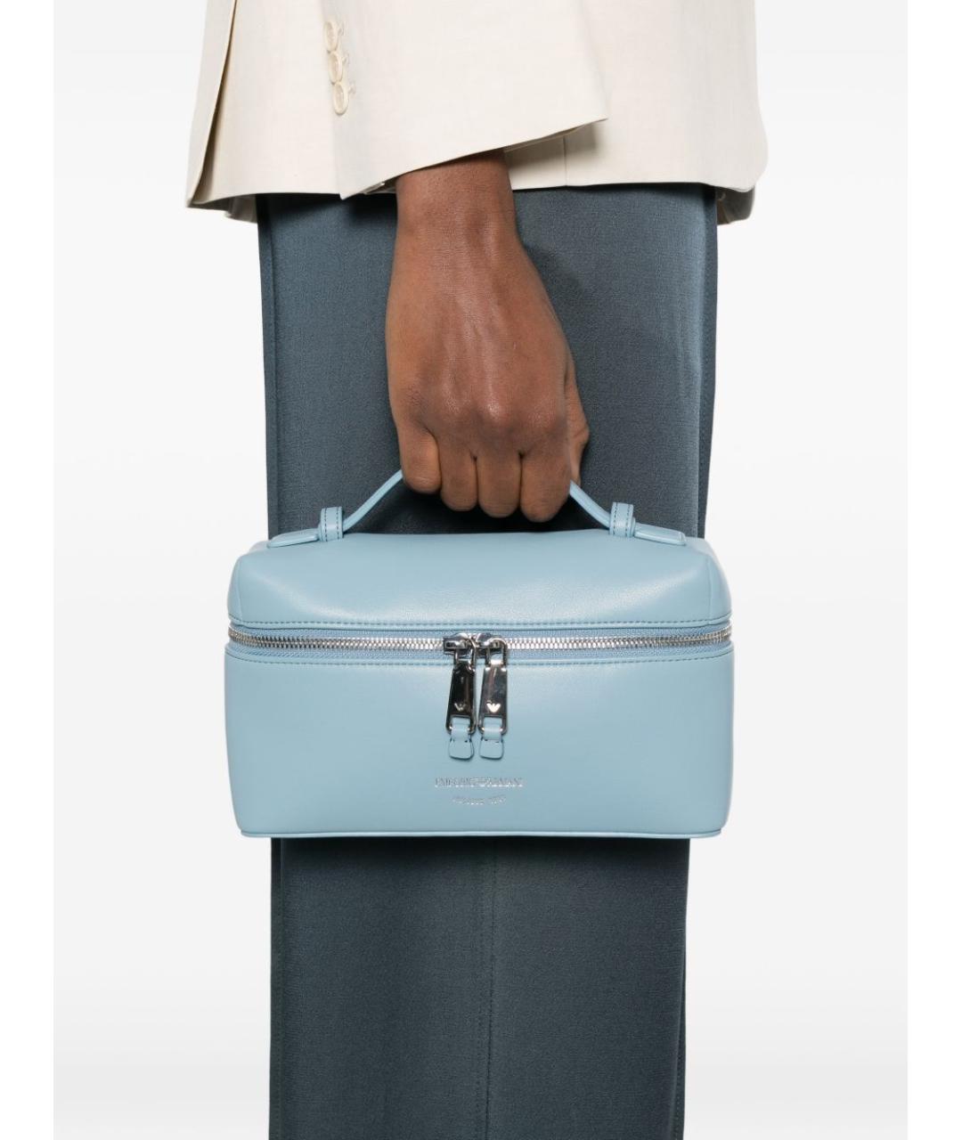 EMPORIO ARMANI Голубая кожаная сумка с короткими ручками, фото 5