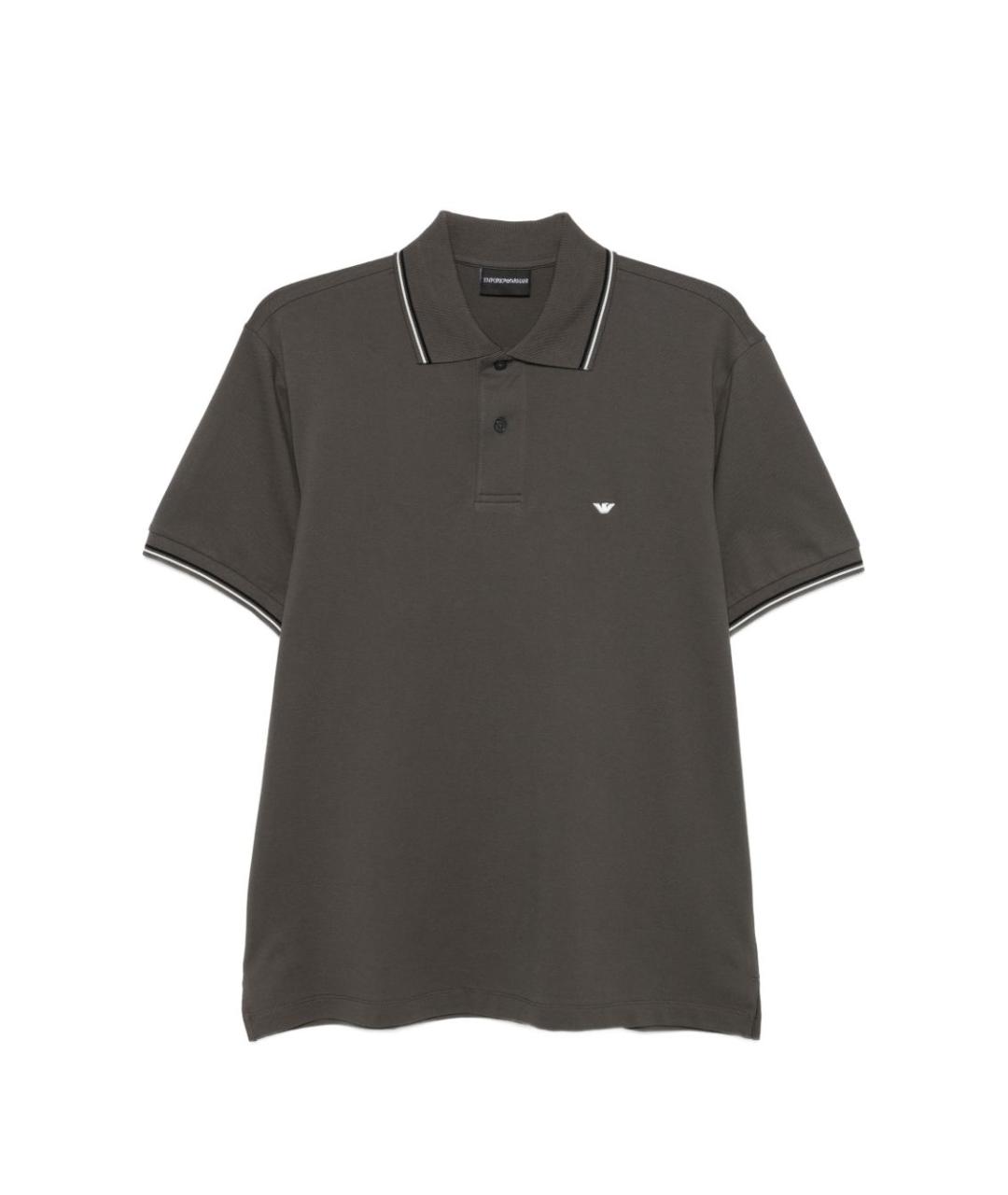 EMPORIO ARMANI Серое хлопковое поло с коротким рукавом, фото 1