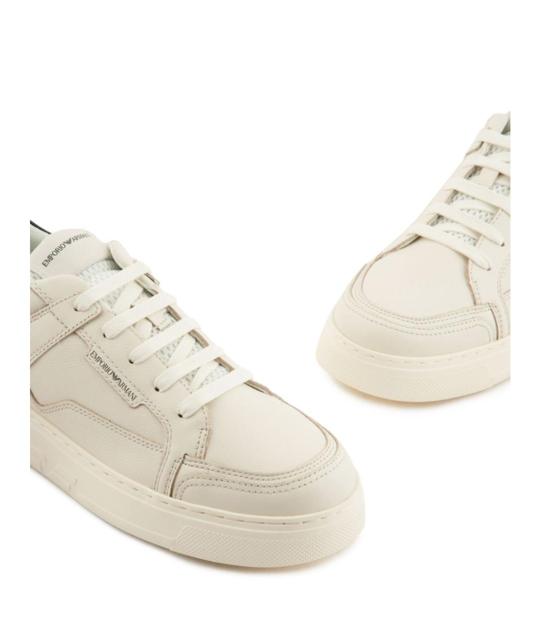 EMPORIO ARMANI Белые кожаные низкие кроссовки / кеды, фото 5