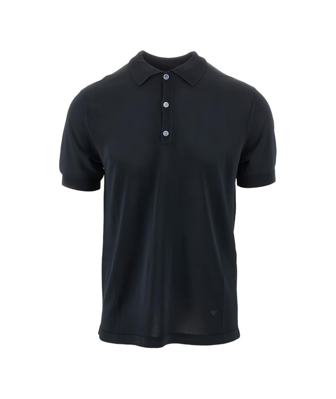 EMPORIO ARMANI Темно-синее вискозное поло с коротким рукавом, фото 1