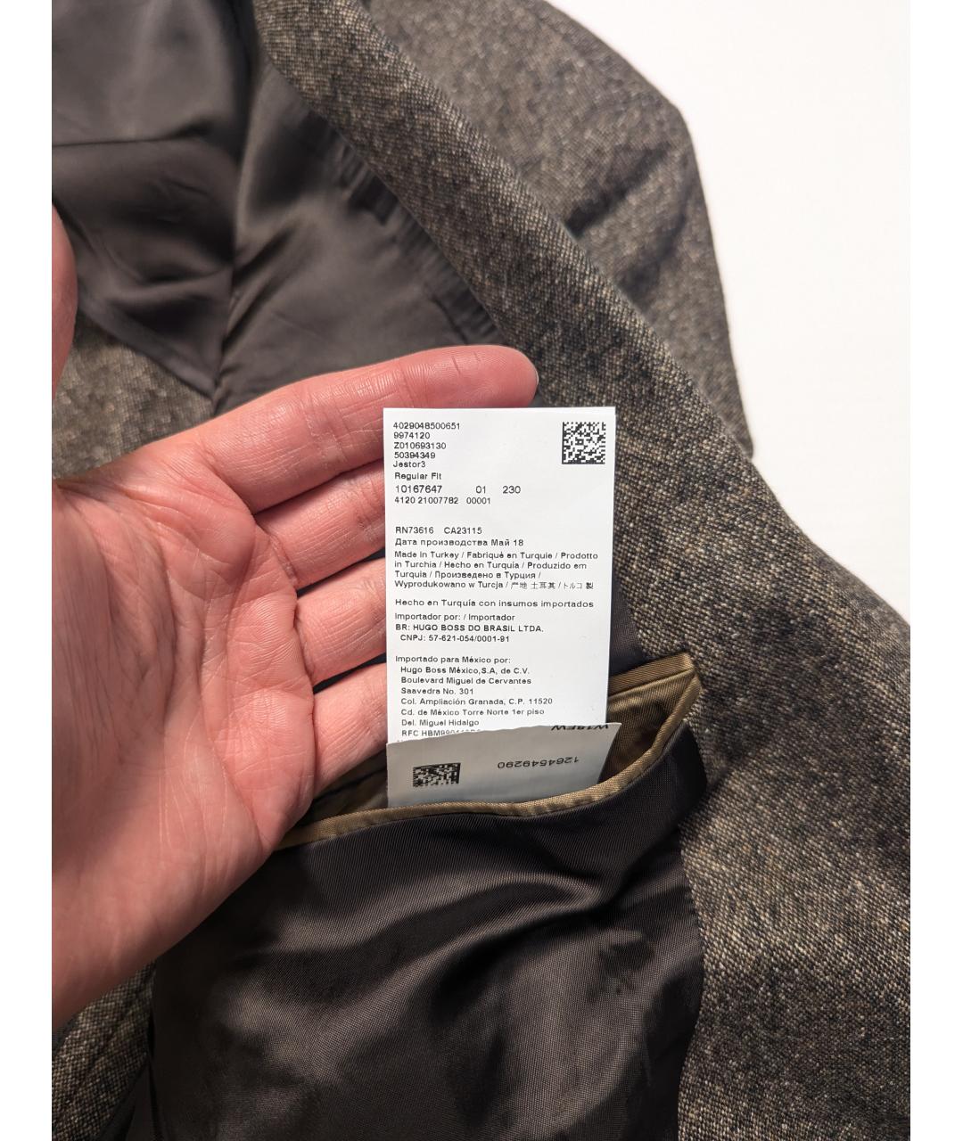 HUGO BOSS Коричневый шерстяной пиджак, фото 6