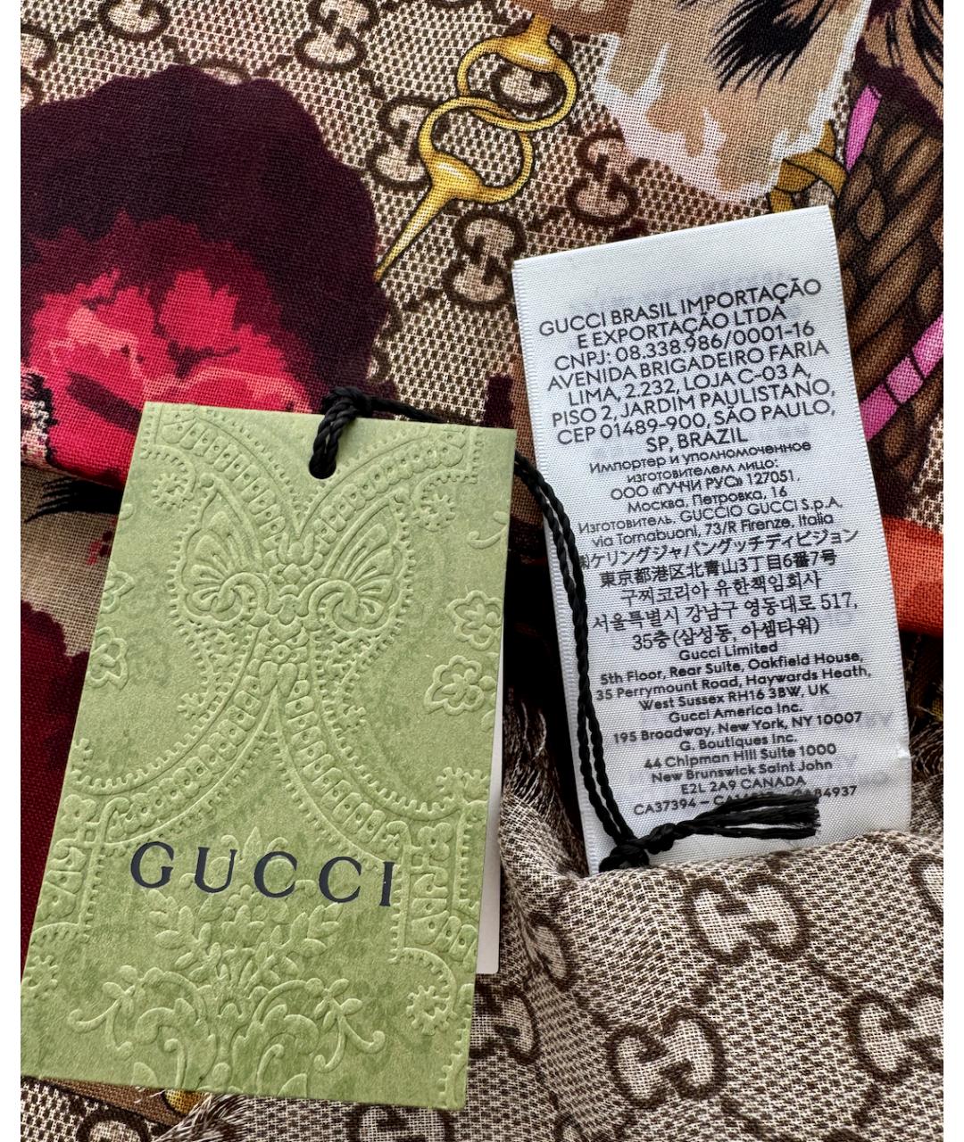 GUCCI Коричневый шерстяной платок, фото 5