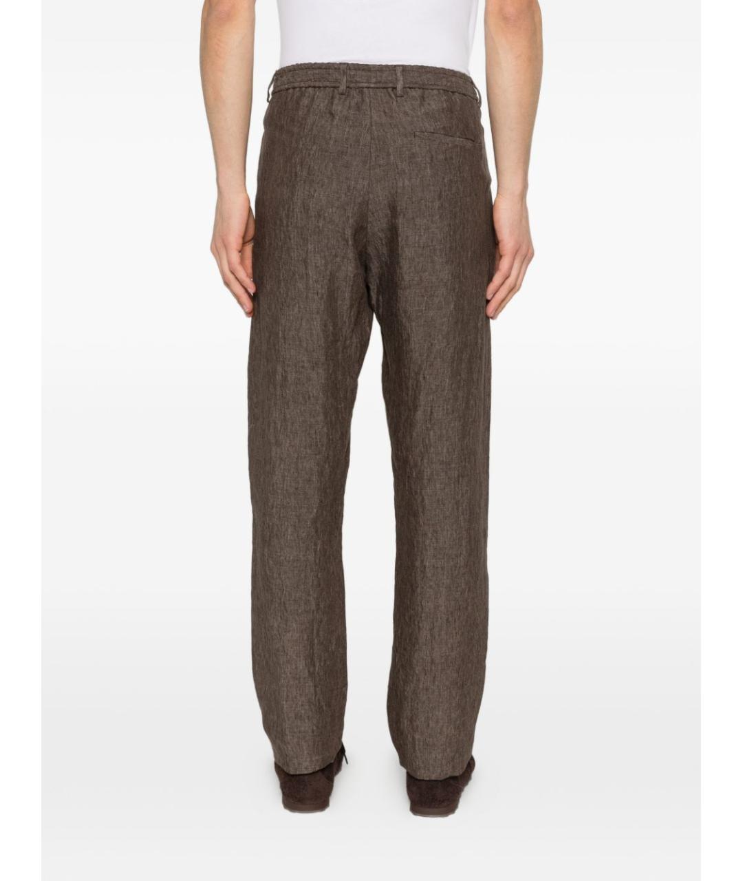 EMPORIO ARMANI Коричневые льняные повседневные брюки, фото 3