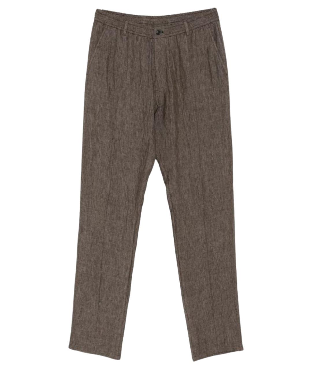 EMPORIO ARMANI Коричневые льняные повседневные брюки, фото 1