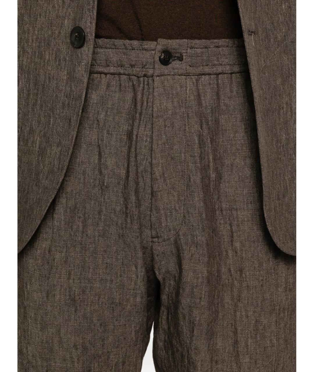 EMPORIO ARMANI Коричневые льняные повседневные брюки, фото 2