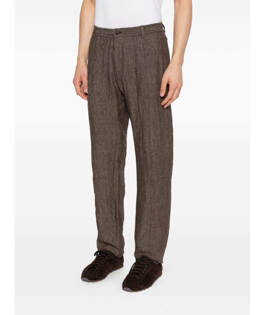 EMPORIO ARMANI Коричневые льняные повседневные брюки, фото 5