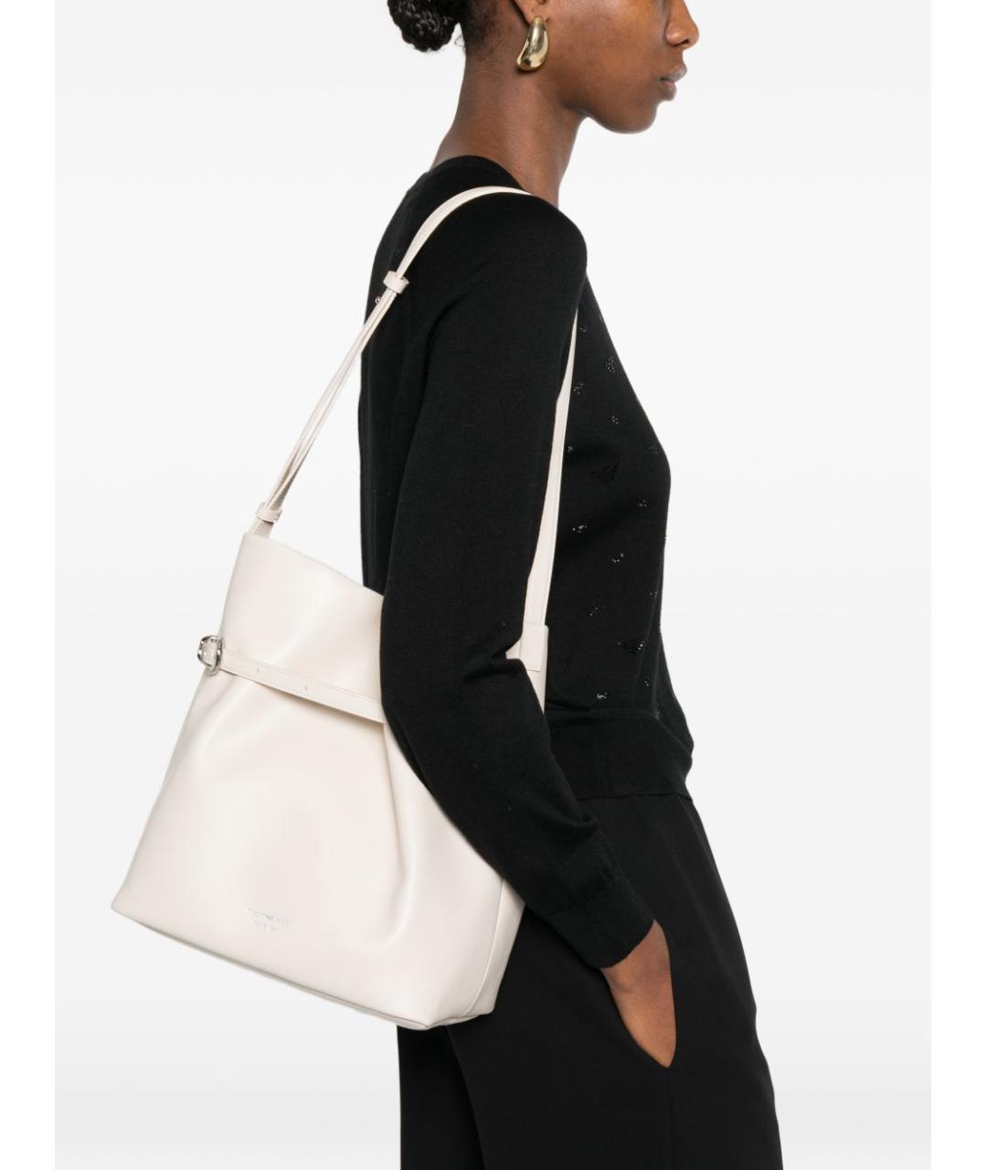EMPORIO ARMANI Белая кожаная сумка через плечо, фото 3