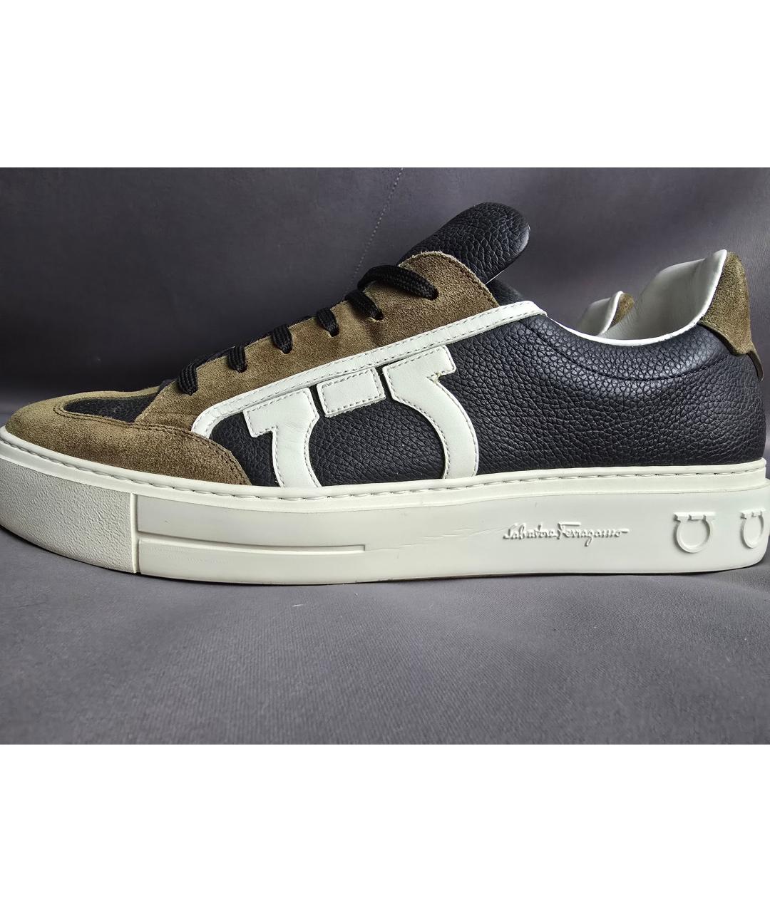 FERRAGAMO Хаки замшевые низкие кроссовки / кеды, фото 5