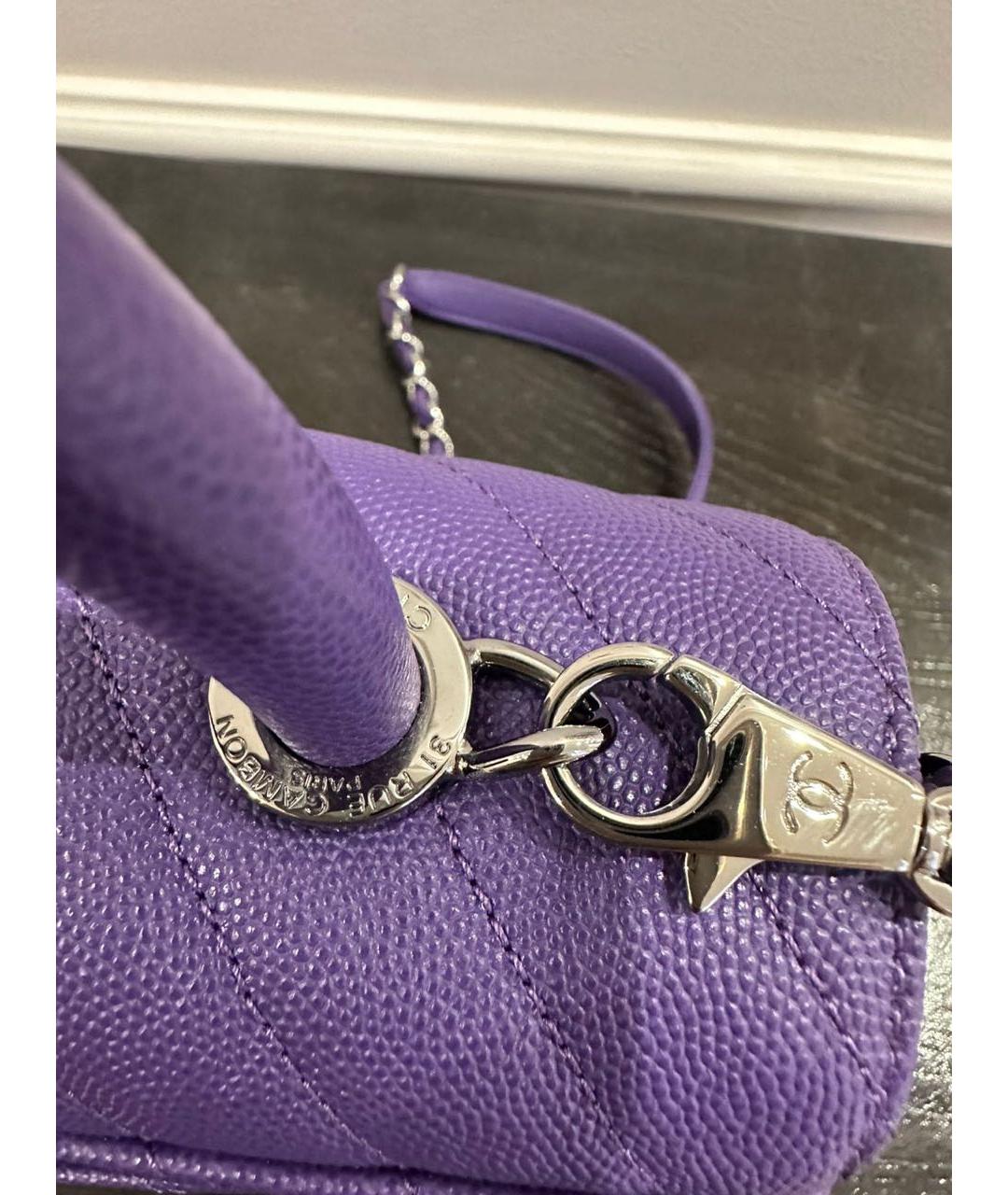 CHANEL Фиолетовая кожаная сумка с короткими ручками, фото 4