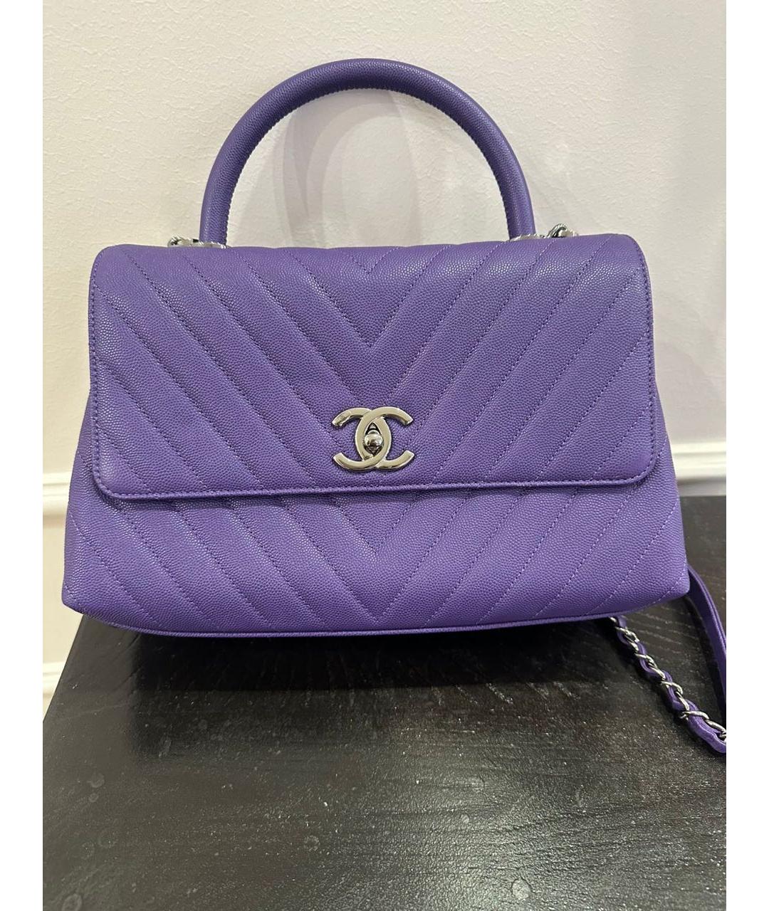 CHANEL Фиолетовая кожаная сумка с короткими ручками, фото 8