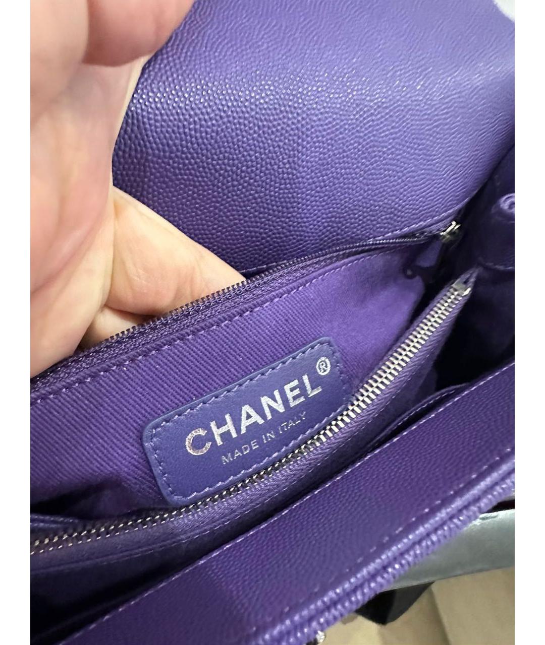 CHANEL Фиолетовая кожаная сумка с короткими ручками, фото 3