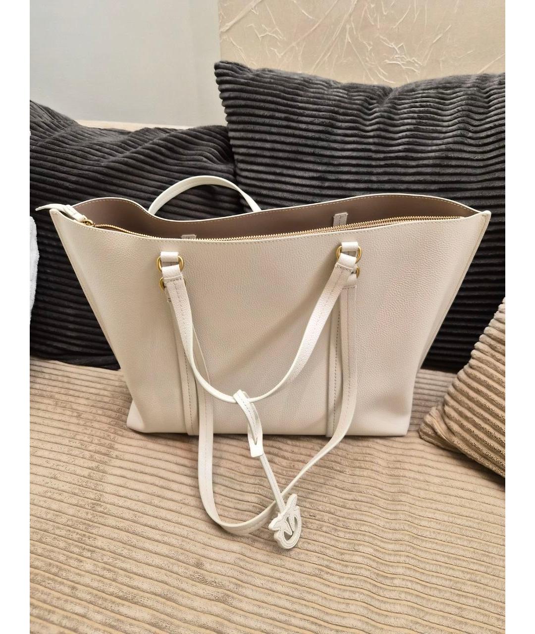 PINKO Белая кожаная сумка тоут, фото 4