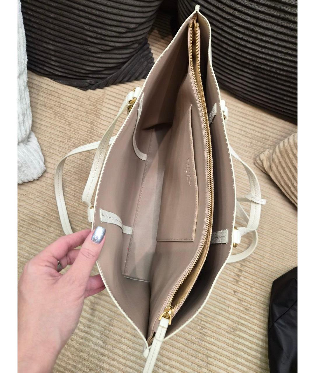 PINKO Белая кожаная сумка тоут, фото 5